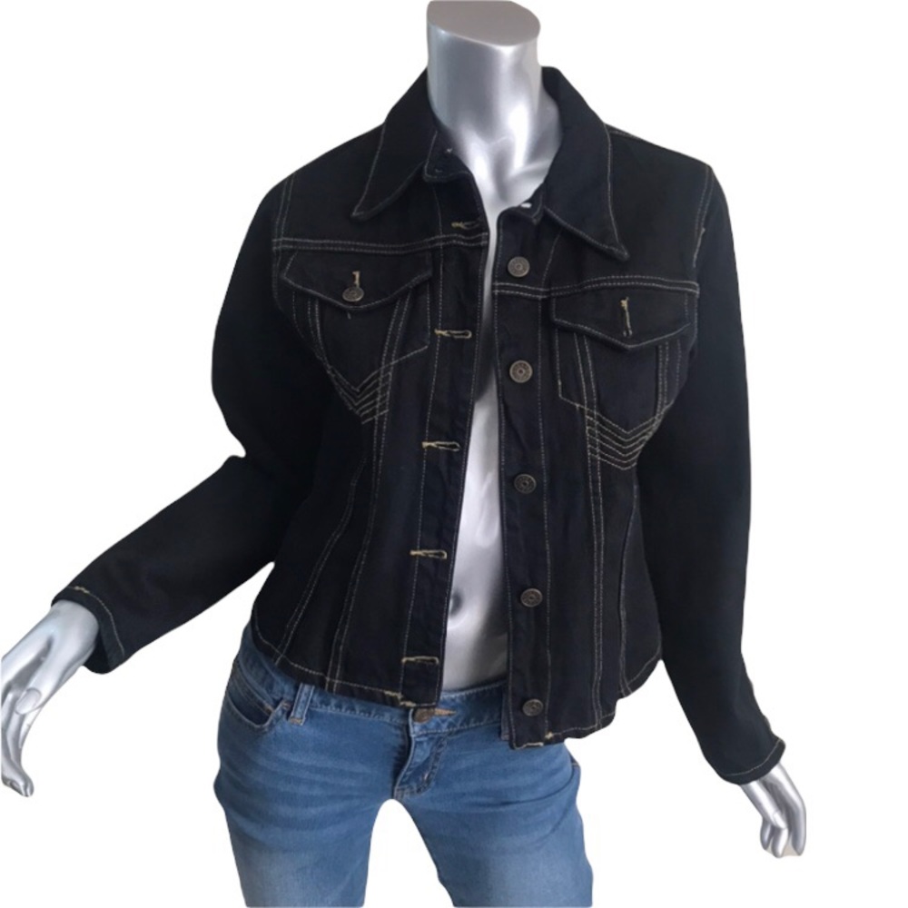 Pop Jeans Denim Black Jean Jacket Button Down Women’s XS/ Juniors Medium.
